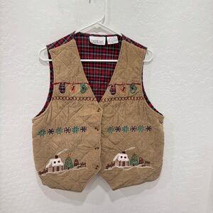 Cozy Lady Tan Quilted Vest with Embroidered Design